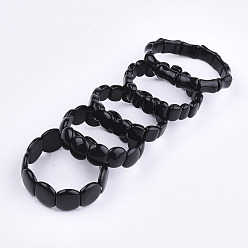 Black Agate Natural Black Agate Stretch Bracelets, Rectangle & Bamboo, 2 inch~2-1/8 inch(5~5.5cm)
