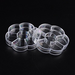 Clear Plastic Bead Containers, Jewelry Box for Nail Art Decoration, Flower, Clear, 7 Compartments, about 10.5cm long, 9.2cm wide, 2cm thick