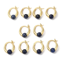 Sodalite Natural Sodalite Round Beaded Hoop Earrings, Real 18K Gold Plated Brass Jewelry, Cadmium Free & Lead Free, 19x15x6.5mm