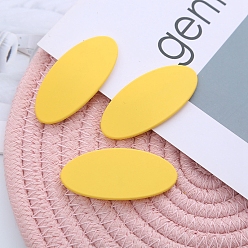 Yellow Frosted Plastic Snap Hair Clips, with Metal Clip, for Women and Girls, Oval, Yellow, 56x26mm
