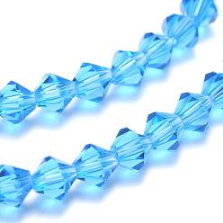Cornflower Blue Faceted Imitation Austrian Crystal Bead Strands, Grade AAA, Bicone, Sky Blue, 10x10mm, Hole: 0.9~1mm, about 40pcs/strand, 15.7 inch