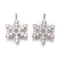White Platinum Plated Alloy Pendants, with Enamel & Crystal Rhinestone, Snowflake, for Christmas, White, 21x15x1.8mm, Hole: 1.8mm