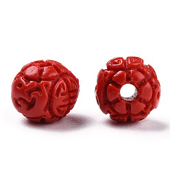 FireBrick Synthetic Cinnabar Beads, Carved Lacquerware, Round, FireBrick, 7x6mm, Hole: 1.5mm