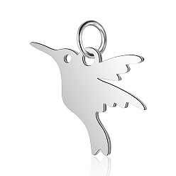 Stainless Steel Color 304 Stainless Steel Charms, Bird, Stainless Steel Color, 13x17x1mm, Hole: 3mm