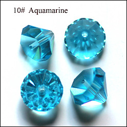 Deep Sky Blue Imitation Austrian Crystal Beads, Grade AAA, Faceted, Diamond, Deep Sky Blue, 9.5~10x7~8mm, Hole: 0.9~1mm