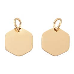 Golden 201 Stainless Steel Charms, Manual Polishing, Hexagon, Golden, 11.5x10.5x1mm, Hole: 3.5mm