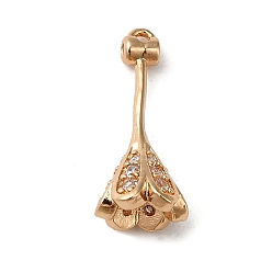 Doré  Micro cuivres ouvrent zircons bélières pendentif, bélières de chapeau de perle, fleur, or, 19x8mm, Trou: 1.2mm, pin: 0.5 mm