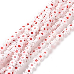 Rouge Main millefiori perles de verre brins, fleur, rouge, 7.5~9x3mm, Trou: 1mm, Environ 55~57 pcs/chapelet, 15.55 pouces~15.94 pouces (39.5cm~40.5cm)
