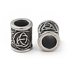 Antique Silver Viking Rune 304 Stainless Steel Beads, Large Hole Beads, Column with Triple Horn, Antique Silver, 13x10.5mm, Hole: 7mm