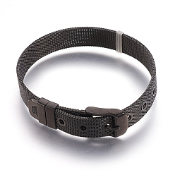 Gunmetal Plated 304 Stainless Steel Watch Bands, Watch Belt Fit Slide Charms, Gunmetal, 8-1/2 inch(21.5cm), 10mm