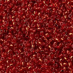 (RR10) Огненно-красный с Серебряной Подкладкой Миюки круглые бусины рокайль, японский бисер, (rr 10) серебристо-огненно-красный, 15/0, 1.5 мм, Отверстие: 0.7 мм, о 5555 шт / бутылка, 10 г / бутылка