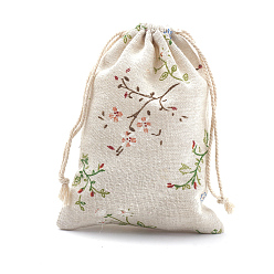 Colorful Cotton Packing Pouches Drawstring Bags, with Printed Flower, Colorful, 18x13cm