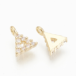 Real 18K Gold Plated Brass Micro Pave Cubic Zirconia Charms, Triangle, Nickel Free, Real 18K Gold Plated, 6.5x5x1.5mm, Hole: 1mm