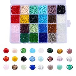 Color mezclado Perlas de vidrio, facetados, Rondana plana, color mezclado, 4x3 mm, agujero: 0.4 mm, 24 colores, 200 piezas / color, 4800 unidades / caja