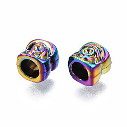 Rainbow Color Alloy European Beads, Large Hole Beads, Cadmium Free & Nickel Free & Lead Free, Flower, Rainbow Color, 7.5x7.5x7.5mm, Hole: 4.5mm
