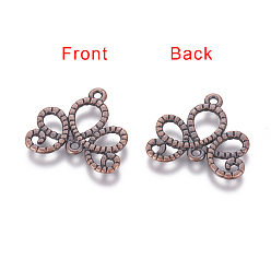Red Copper Alloy Links, Lead Free and Cadmium Free, Flower, Red Copper Color, 21x21x1.5mm, Hole: 1mm