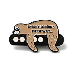 Sloth Word Energy Loading Please Wait Enamel Pin, Electrophoresis Black Alloy Animal Brooch for Backpack Clothes, Sloth Pattern, 17x28x1.5mm