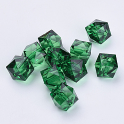 Dark Green Transparent Acrylic Beads, Faceted, Cube, Dark Green, 8x8x7.5mm, Hole: 1.4mm, about 1730pcs/500g