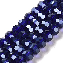 Dark Blue Electroplate Glass Bead Strands, Pearl Luster Plated, Faceted(32 Facets), Round, Dark Blue, 8x7mm