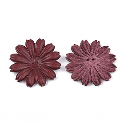 Dark Red Multi-Petal Eco-Friendly Cowhide Bead Cap, Flower, Dark Red, 34x5mm, Hole: 1.5mm