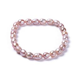 Prune Bracelets stretch fille enfants, avec des perles de perles naturelles teintées et des sacs en jute, prune, 1-7/8 pouce (4.7 cm), 1-7/8 pouce (4.7 cm)
