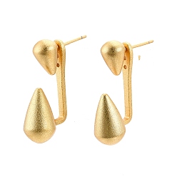 Matte Gold Color Rack Plating Brass Teardrop Front Back Stud Earrings for Women, Nickel Free, Matte Gold Color, 26x11mm, Pin: 0.7mm