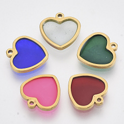 Golden 201 Stainless Steel Pendants, with Epoxy Resin, Heart, Mixed Color, Golden, 12x12x1.5mm, Hole: 1.2mm
