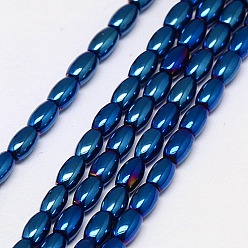 Azul Chapado Electroplate no magnéticas de hematita sintética hebras de cuentas, arroz, Grado A, azul chapado, 6x4 mm, agujero: 1 mm, sobre 65 unidades / cadena, 16 pulgada