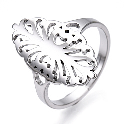Color de Acero Inoxidable 304 anillo ajustable ovalado hueco de acero inoxidable, anillo de banda ancha para mujer, color acero inoxidable, tamaño de EE. UU. 6 1/2 (16.9 mm)