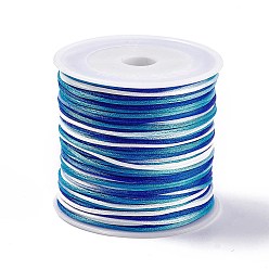 Blue Segment Dyed Nylon Thread Cord, Rattail Satin Cord, for DIY Jewelry Making, Chinese Knot, Blue, 1mm