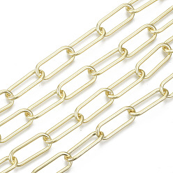Real 16K Gold Plated Unwelded Iron Paperclip Chains, Drawn Elongated Cable Chains, with Spool, Real 16K Gold Plated, 24.4x10x2mm, about 32.8 Feet(10m)/roll