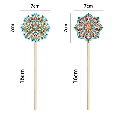 Colorful DIY Mandala Flower Plant Stake Diamond Painting Kits, including Plastic Board, Resin Rhinestones and Wooden Stick, Colorful, 230mm, 2pcs/set