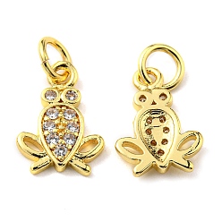 Real 18K Gold Plated Rack Plating Brass Micro Pave Cubic Zirconia Charms, with Jump Ring, Frog, Real 18K Gold Plated, 12.5x8.5x1.8mm, Hole: 3.2mm