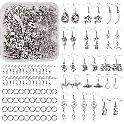 Antique Silver DIY Drop Earring Making Kit, Including Tibetan Style Alloy & 201 Stainless Steel Pendants, Alloy Links, Iron Earring Hooks & Jump Rings, Antique Silver, 124pcs/box
