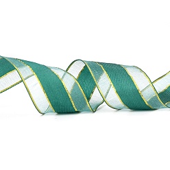 Dark Green Solid Color Organza Ribbons, Golden Wired Edge Ribbon, for Party Decoration, Gift Packing, Dark Green, 1"(25mm), about 50yard/roll(45.72m/roll)