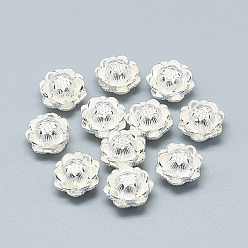 Silver 925 Sterling Silver Beads, with 925 Stamp, Lotus, Silver, 10x7mm, Hole: 1.2mm