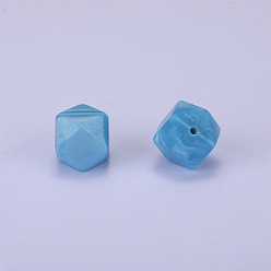Bleu Cadet Perles de silicone hexagonales, perles à mâcher pour les jouets de dentition, Diy soins infirmiers colliers faisant, bleu cadet, 23x17.5x23mm, Trou: 2.5mm