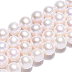 Creamy White Natural Cultured Freshwater Pearl Beads Strands, Round, Creamy White, 8.5~10.5mm, Hole: 0.6mm, about 42~43pcs/strand, 15.55~16.14 inch(39.5~41cm)