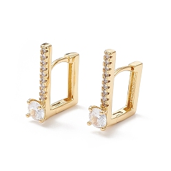 Clear Cubic Zirconia Rectangle Hoop Earrings, Real 18K Gold Plated Brass Jewelry for Women, Cadmium Free & Nickel Free & Lead Free, Clear, 16.5x13.5x4.5mm, Pin: 0.9mm
