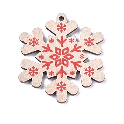 BurlyWood Poplar Wood Pendants, Snowflake, for Christmas, Dyed, BurlyWood, 50x44x2.5mm, Hole: 3mm