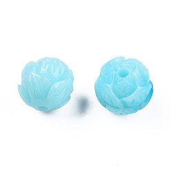 Bleu Ciel Clair Perles de corail synthétiques, teint, jade d'imitation, fleur, lumière bleu ciel, 10x11x10.5mm, Trou: 1.6mm