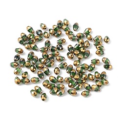Sea Green Electroplate Glass Beads, Half Golden Plated, Faceted, Teardrop, Sea Green, 6x4x4mm, Hole: 1mm, about 500pcs/bag