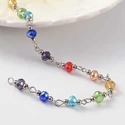 Platine Laiton chaînes de perles de verre à la main, non soudée, avec des billes de fer, pour colliers bracelets de décision, platine, 39.3 pouce