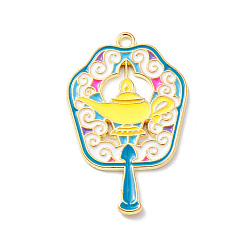 Colorful Alloy Enamel Pendants, Light Gold, Magic Fan with Magic Lamp Charm, Colorful, 37.5x24x1.5mm, Hole: 2mm