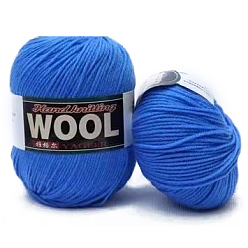 Dodger Blue Polyester & Wool Yarn for Sweater Hat, 4-Strands Wool Threads for Knitting Crochet Supplies, Dodger Blue, about 100g/roll