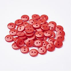 Coral 2-Hole Flat Round Resin Sewing Buttons for Costume Design, Coral, 11.5x2mm, Hole: 1mm