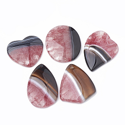 Pale Violet Red Dyed Natural Crackle Agate Pendants, Mixed Shape, Pale Violet Red, 35~54x33~40x5~6mm, Hole: 1~1.5mm