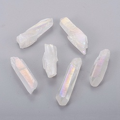 Creamy White Electroplate Natural Quartz Crystal Beads, No Hole/Undrilled, Nuggets, Creamy White, 16~46x6~13x5~10mm