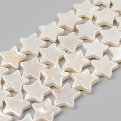 Seashell Color Electroplate Natural Freshwater Shell Beads Strands, Star, Seashell Color, 15x15.5x3mm, Hole: 0.8mm, about 27pcs/strand, 14.76 inch~14.96 inch(37.5cm~38cm)