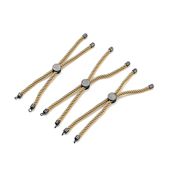 Dark Khaki Half Finished Twisted Milan Rope Slider Bracelets, with Rack Plating Brass Cord Ends & Open Loop, Cadmium Free & Lead Free, for Connector Charm Bracelet Making, Gunmetal, Dark Khaki, 222~230x3mm